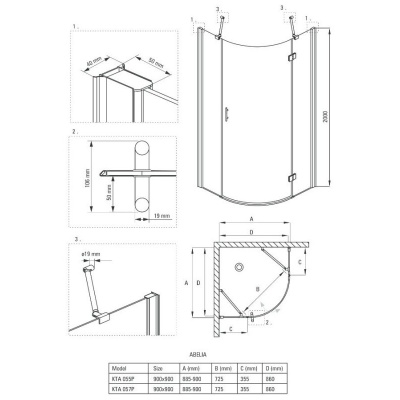 deante-abelia-zuhanykabin-90x90-negyedkorives-atlatszo-uveg-krom-kta055p-rajz